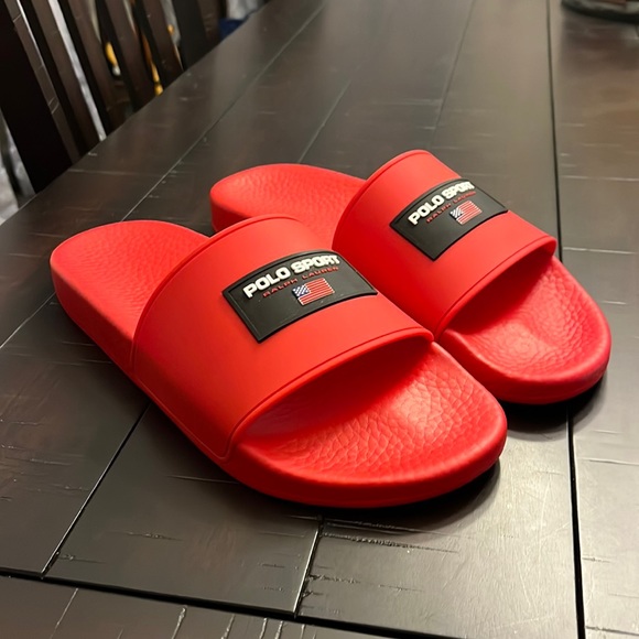 Polo Sport Ralph Lauren EVA Slides Sandals Shoes new Flip Flops red Mens Size 10
